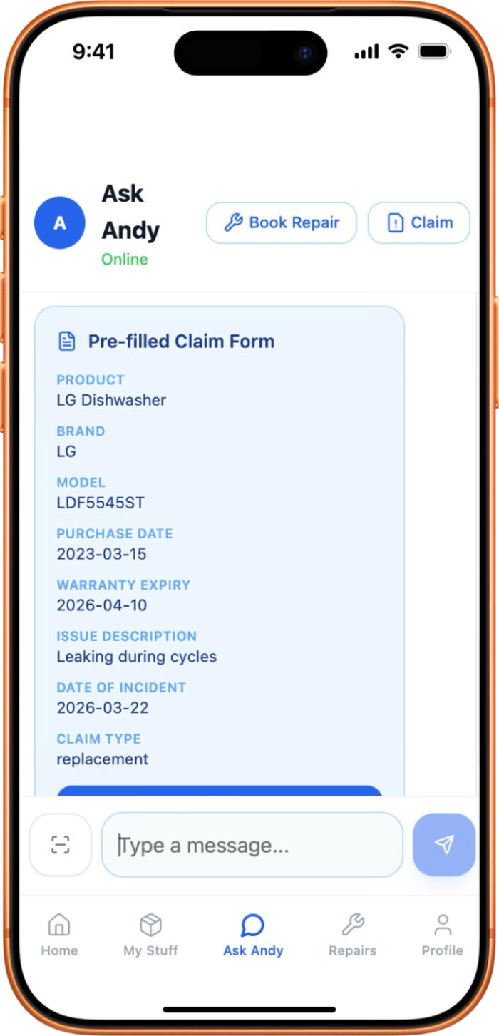 OwnWise pre-filled claim form