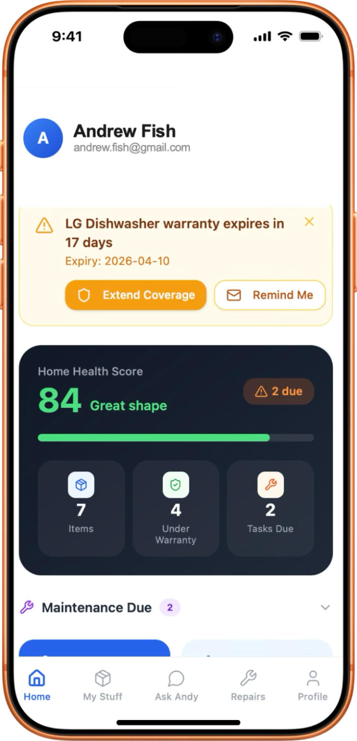OwnWise home dashboard