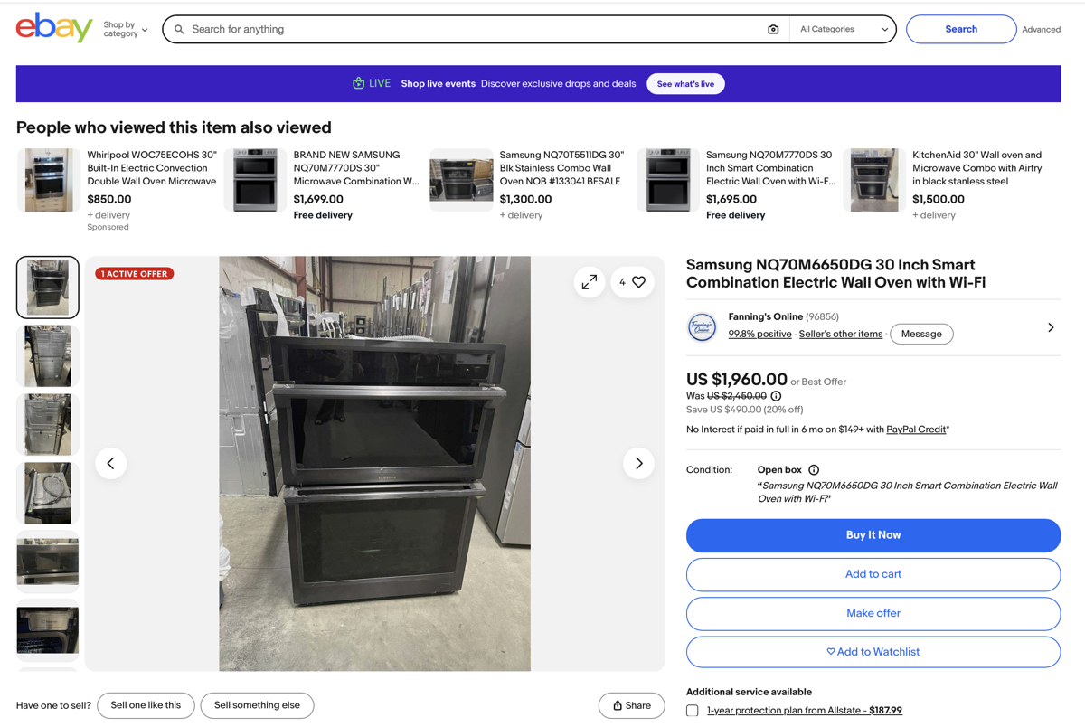 A used appliance listed for resale on eBay, retaining significant value