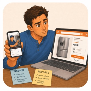 Comparing a repair quote against a new appliance online