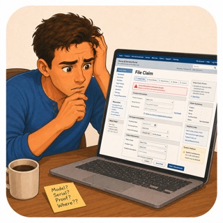 A homeowner filling in a claim form, head in hand