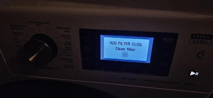 Whirlpool 6th Sense washer filter clog error